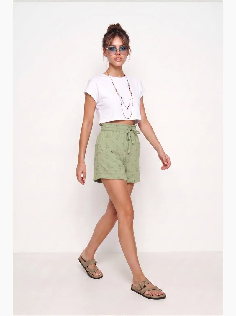 Joli mini-short taille haute à cordon de serrage avec détail de bordure istanbul Vert - Kiabi