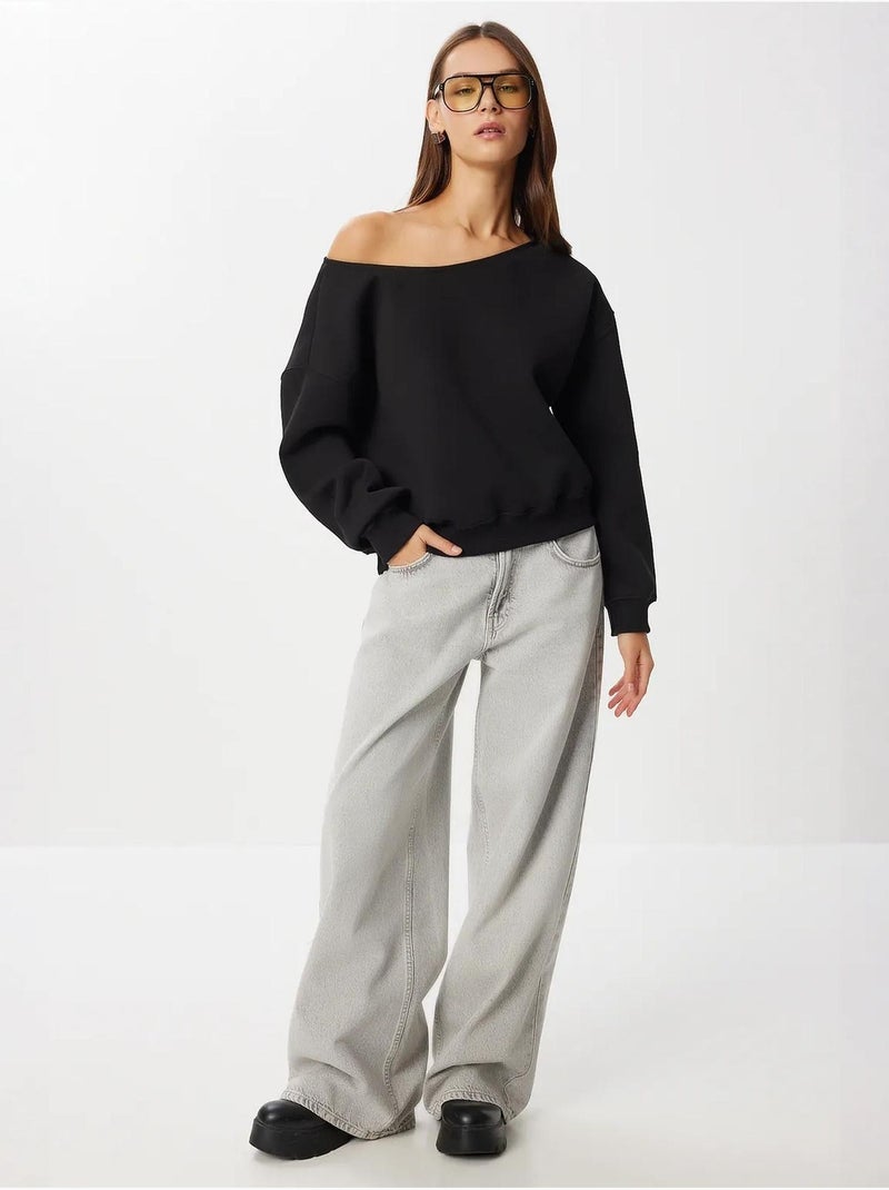 Joli sweat-shirt à enfiler à col asymétrique istanbul Noir - Kiabi