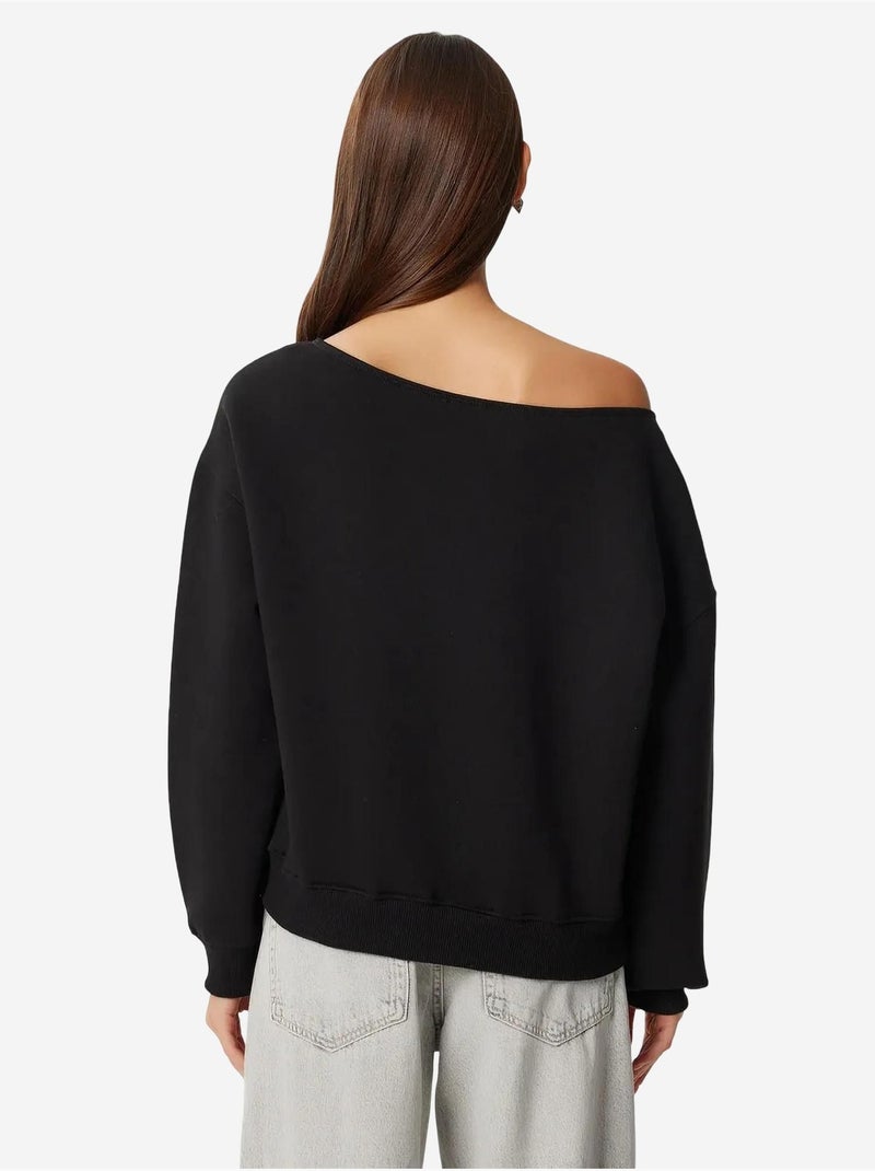 Joli sweat-shirt à enfiler à col asymétrique istanbul Noir - Kiabi