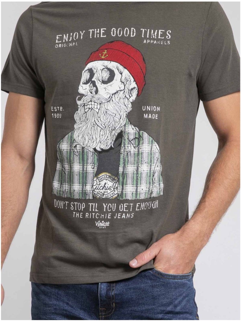 Jorustix t-shirt met ronde hals van puur katoen Kaki - Kiabi