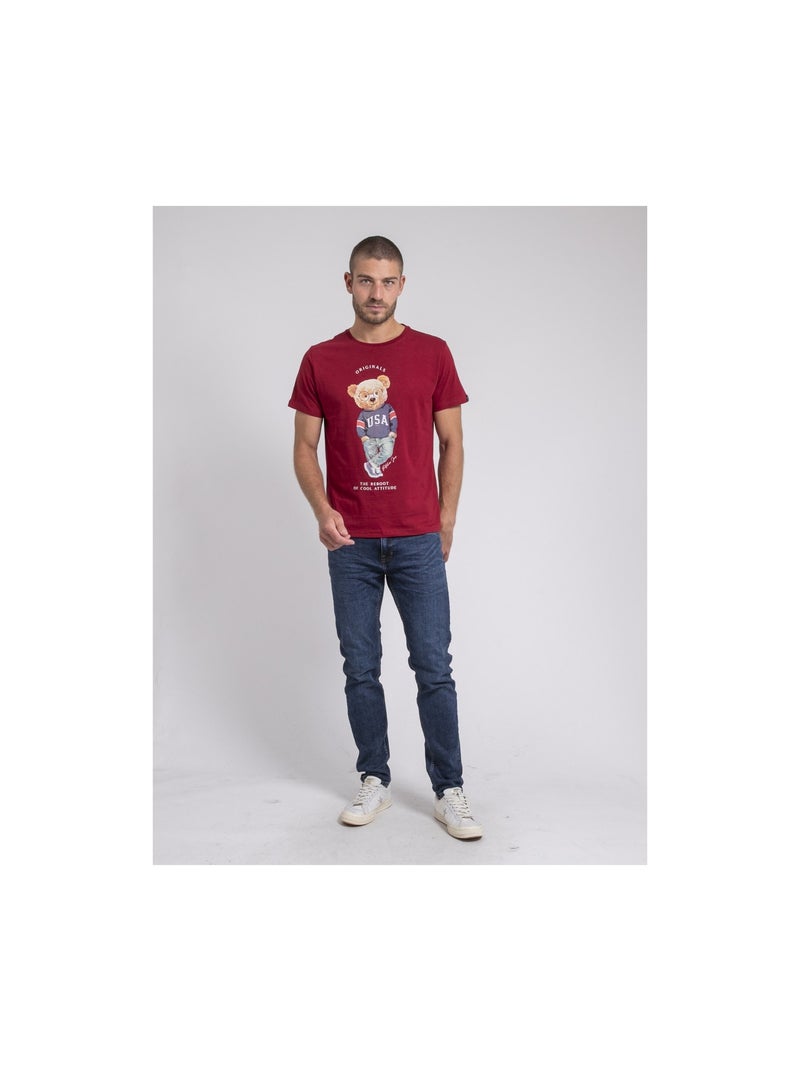 Joulio t-shirt met ronde hals van puur katoen Bordeaux - Kiabi
