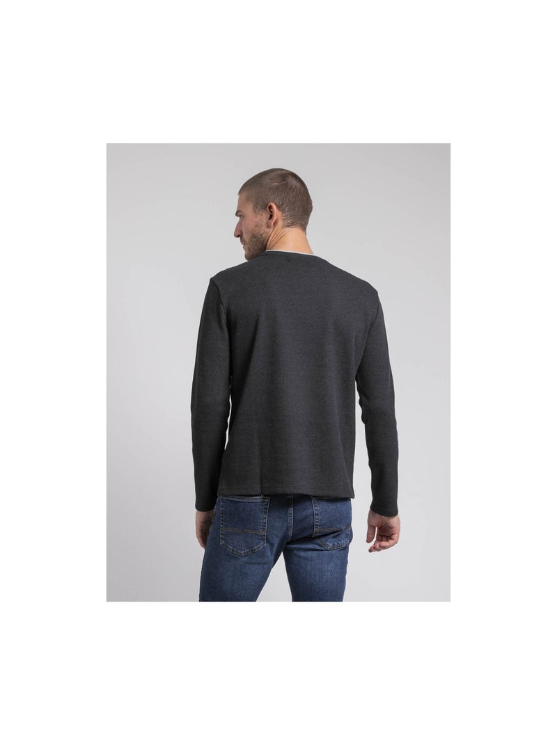 Jovictor t-shirt met ronde hals en lange mouwen en textuur Antracietgrijs - Kiabi