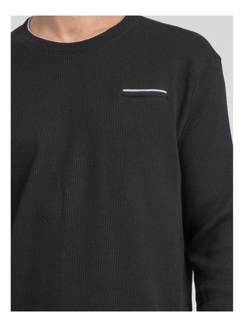 Jovictor t-shirt met ronde hals en lange mouwen en textuur Zwart - Kiabi