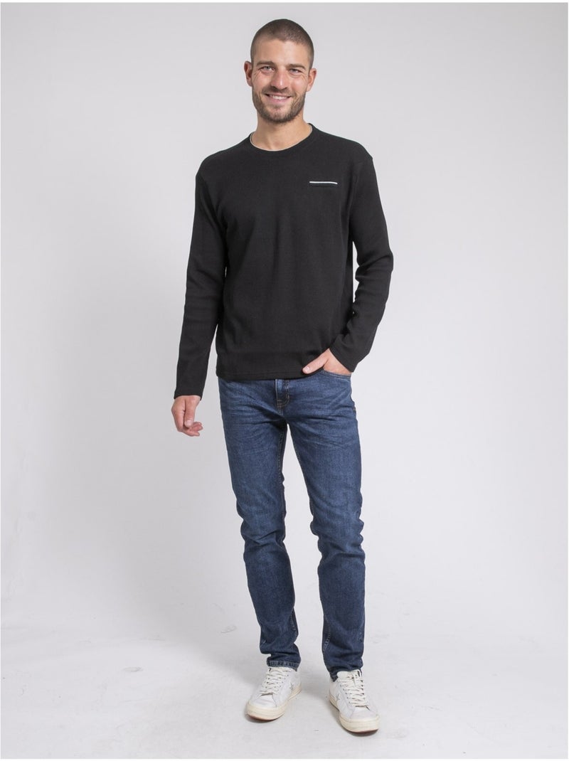 Jovictor t-shirt met ronde hals en lange mouwen en textuur Zwart - Kiabi