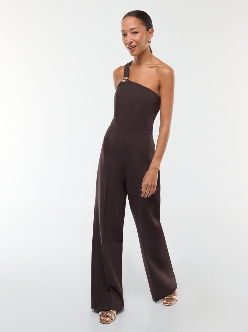 Tamar denim jumpsuit bruin | Denim jumpsuit met knopen