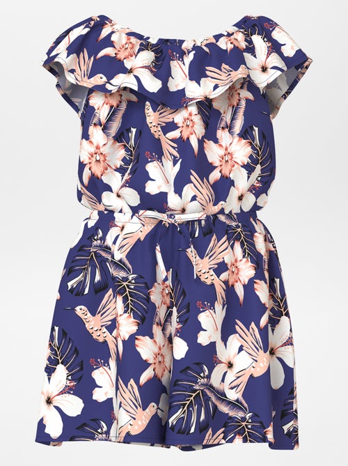 Jumpsuit met bloemenprint en bardothals - Kiabi