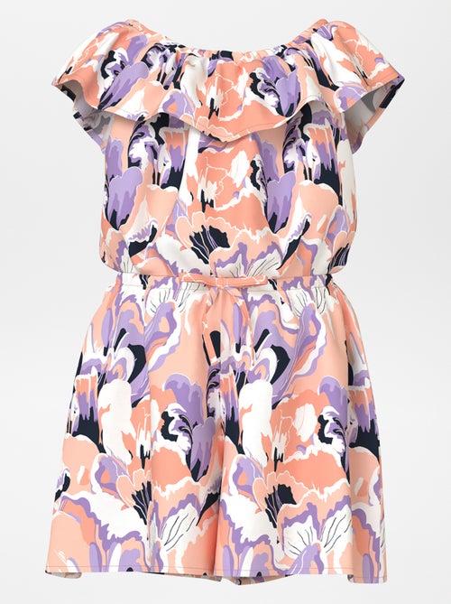 Jumpsuit met bloemenprint en bardothals - Kiabi