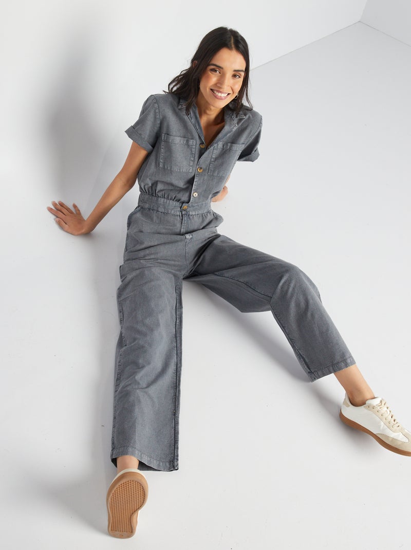 Jumpsuit met gebleekt effect en korte mouw GRIJS - Kiabi