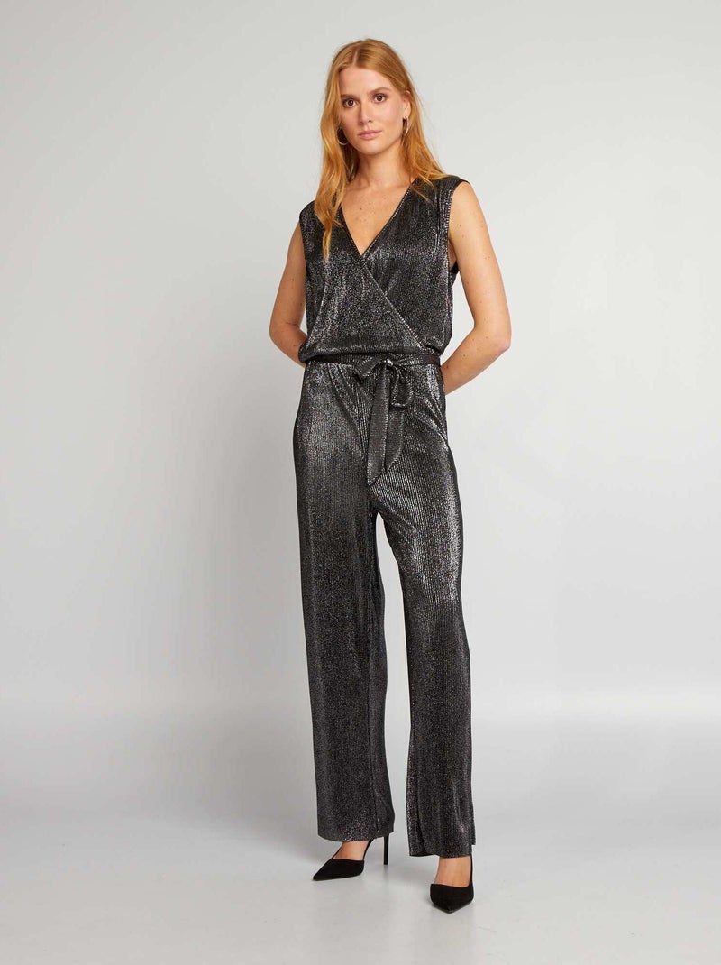 Jumpsuit met glanzend garen zwart / zilver - Kiabi