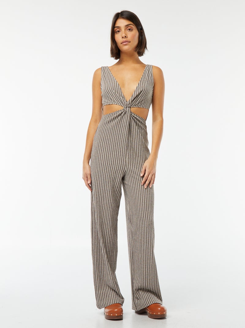 Jumpsuit met leuke strik en opengewerkte details Bruin - Kiabi