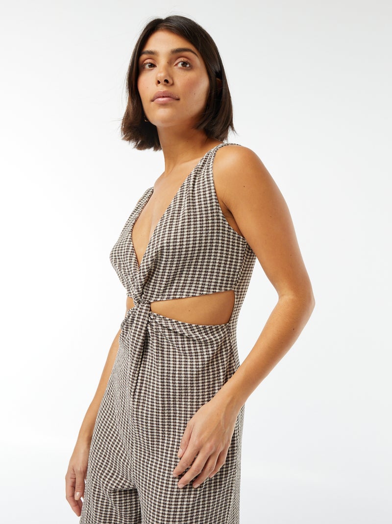 Jumpsuit met leuke strik en opengewerkte details Bruin - Kiabi