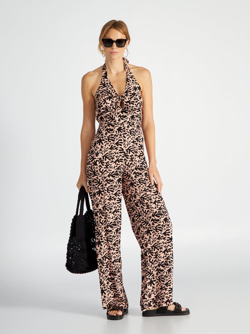 Jumpsuit met print en open achterkant WIT - Kiabi