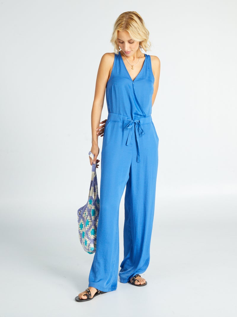 Jumpsuit met satijnglans BLAUW - Kiabi