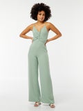 Jumpsuit met smalle verstelbare bandjes en drapering aan de voorkant GROEN - Kiabi