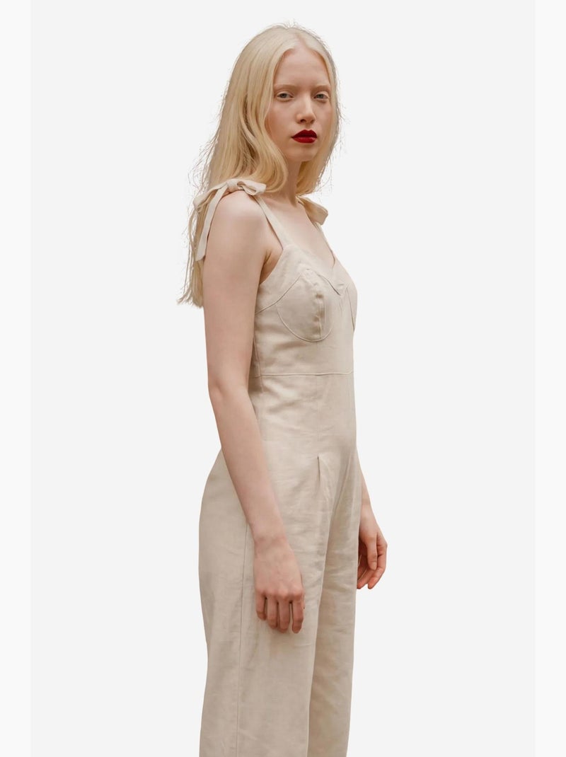 Jumpsuit van linnenmix met sweetheart-halslijn my fashion Klei-beige - Kiabi