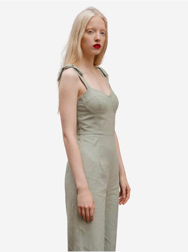 Jumpsuit van linnenmix met sweetheart-halslijn my fashion Muntgroen - Kiabi