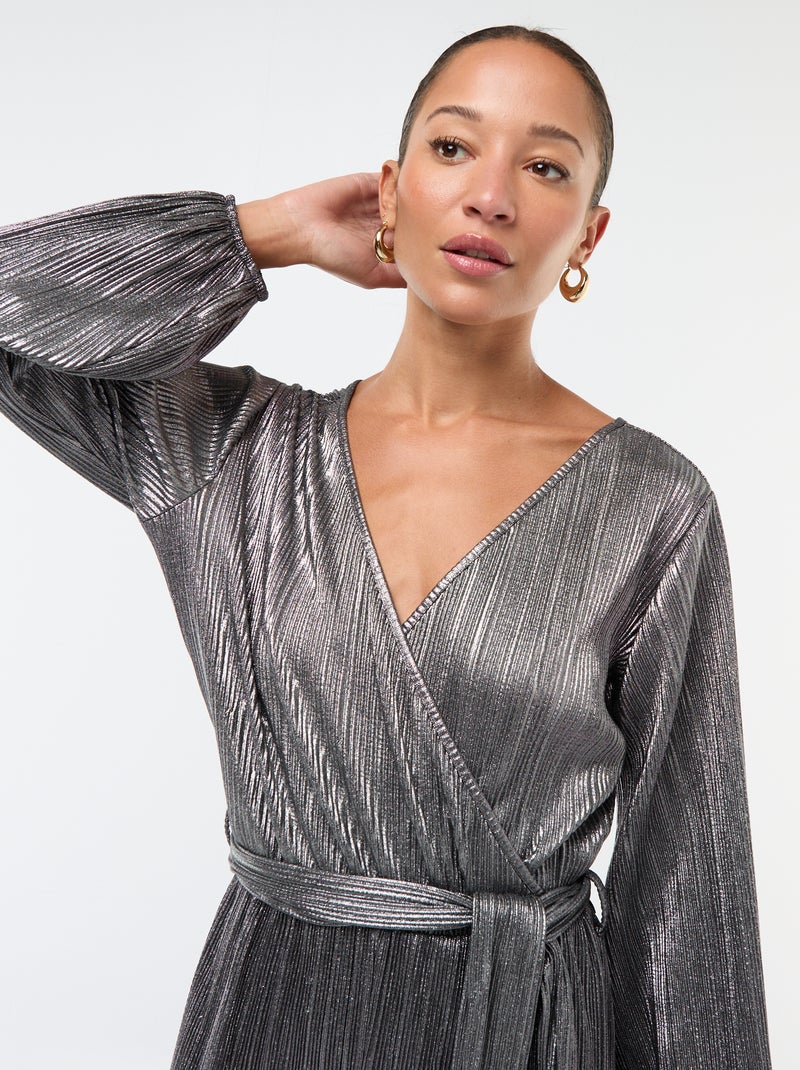 Jumpsuit van plissétricot met wijde pijpen Grijs - Kiabi