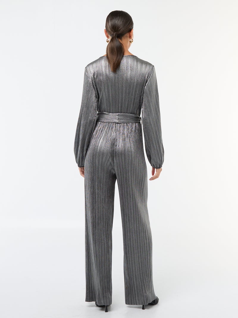 Jumpsuit van plissétricot met wijde pijpen Grijs - Kiabi