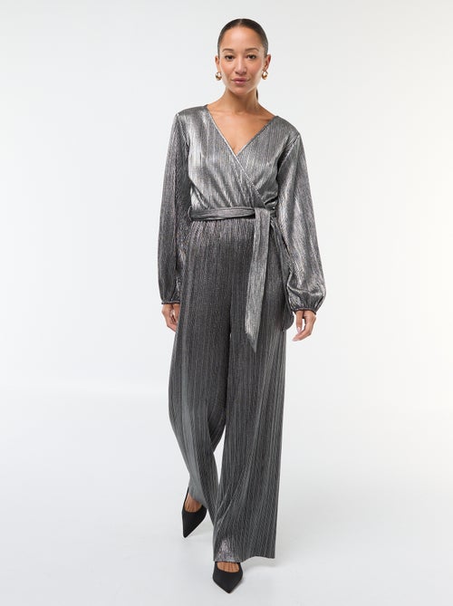 Jumpsuit van plissétricot met wijde pijpen - Kiabi