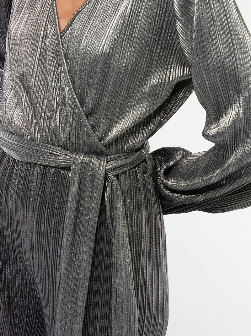 Jumpsuit van plissétricot met wijde pijpen Grijs - Kiabi