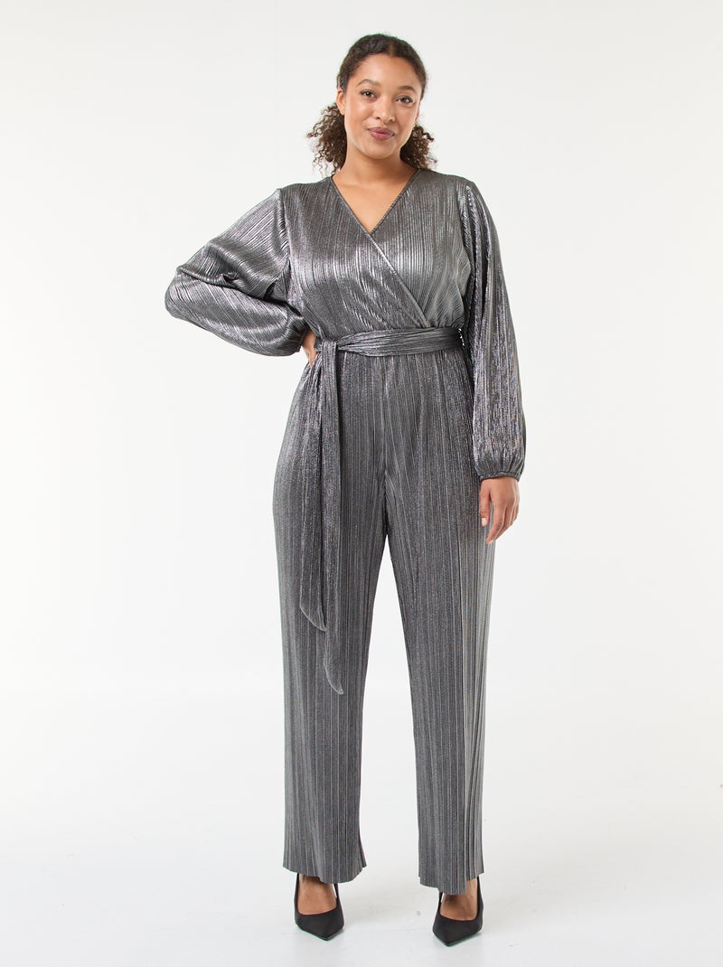 Jumpsuit van plissétricot met wijde pijpen Grijs - Kiabi