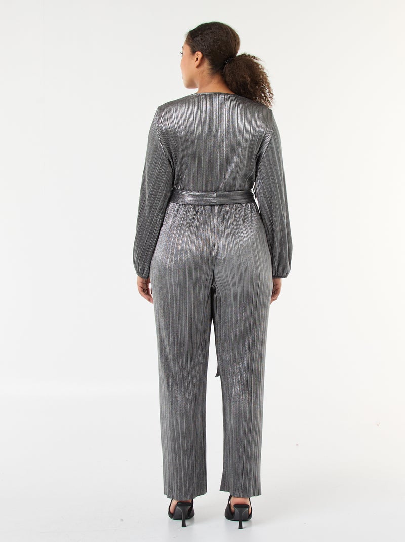 Jumpsuit van plissétricot met wijde pijpen Grijs - Kiabi