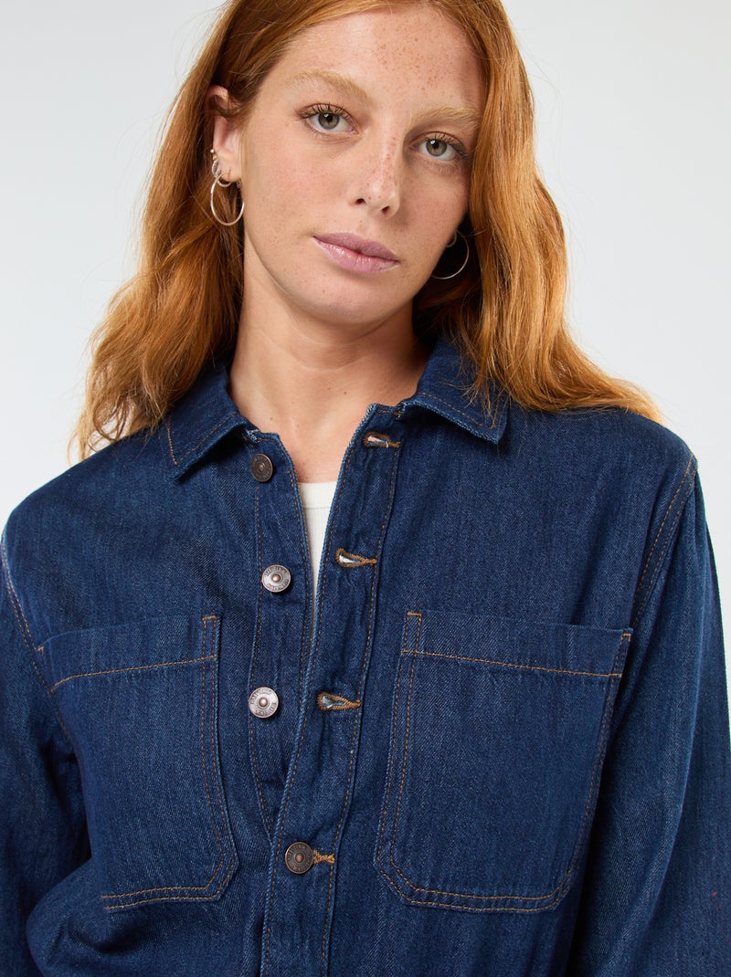 Jumpsuit van spijkerstof met lange mouwen Blauw - Kiabi