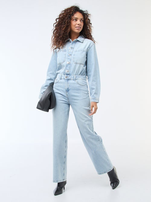 Jumpsuit van spijkerstof met lange mouwen - Kiabi