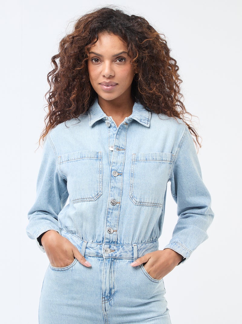 Jumpsuit van spijkerstof met lange mouwen Blauw - Kiabi