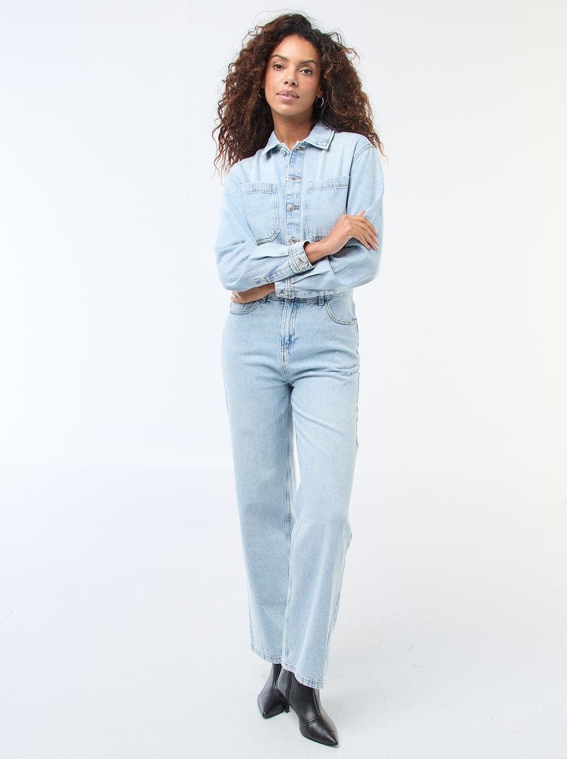 Jumpsuit van spijkerstof met lange mouwen Blauw - Kiabi