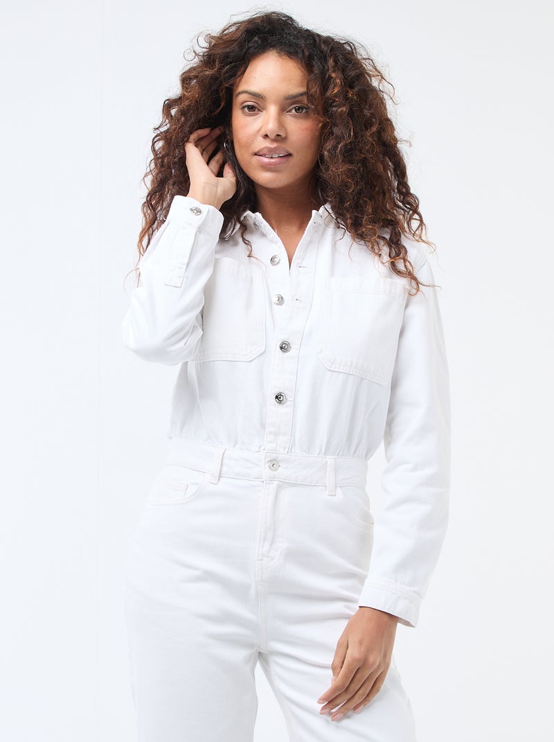 Jumpsuit van spijkerstof met lange mouwen Wit - Kiabi