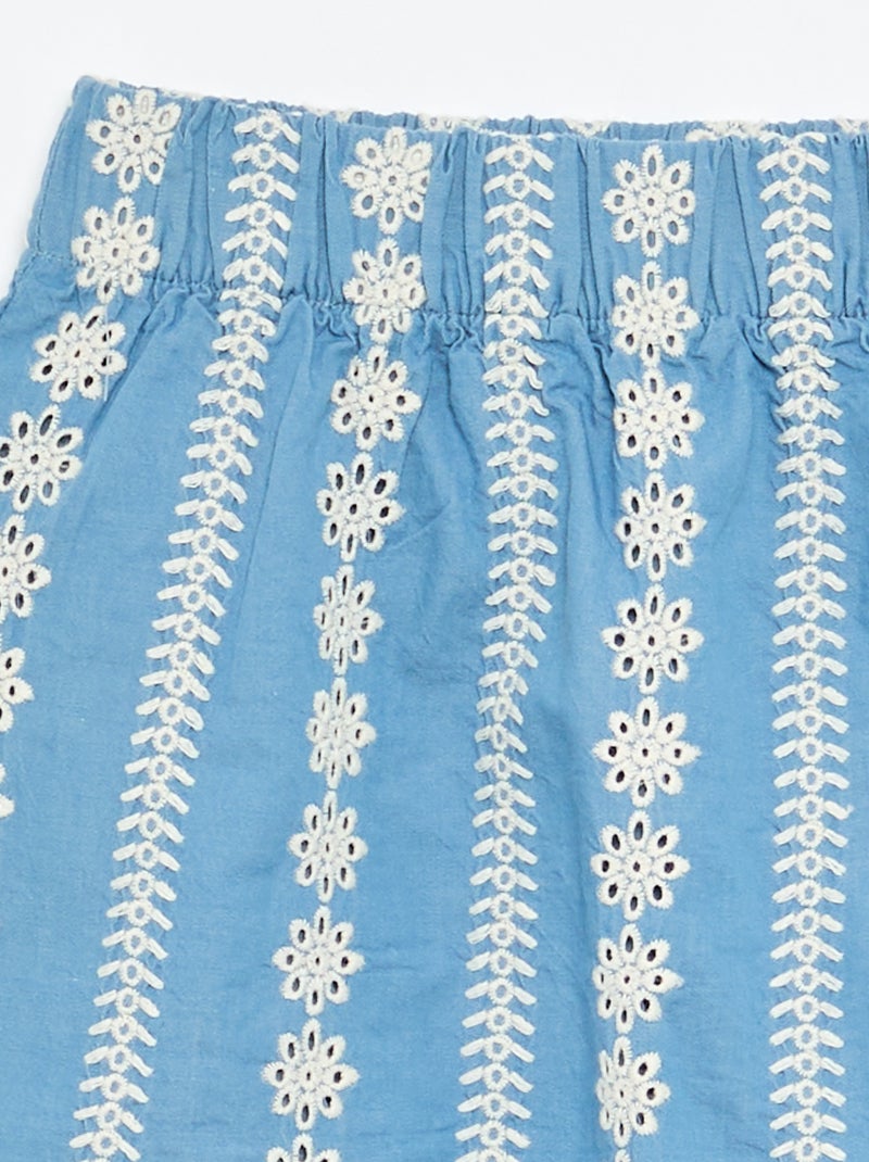 Jupe à broderies coupe genoux Bleu - Kiabi
