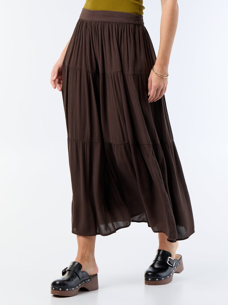 Jupe à étages unie Marron - Kiabi