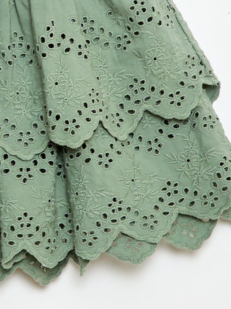 Jupe à volants et broderies anglaises Vert - Kiabi