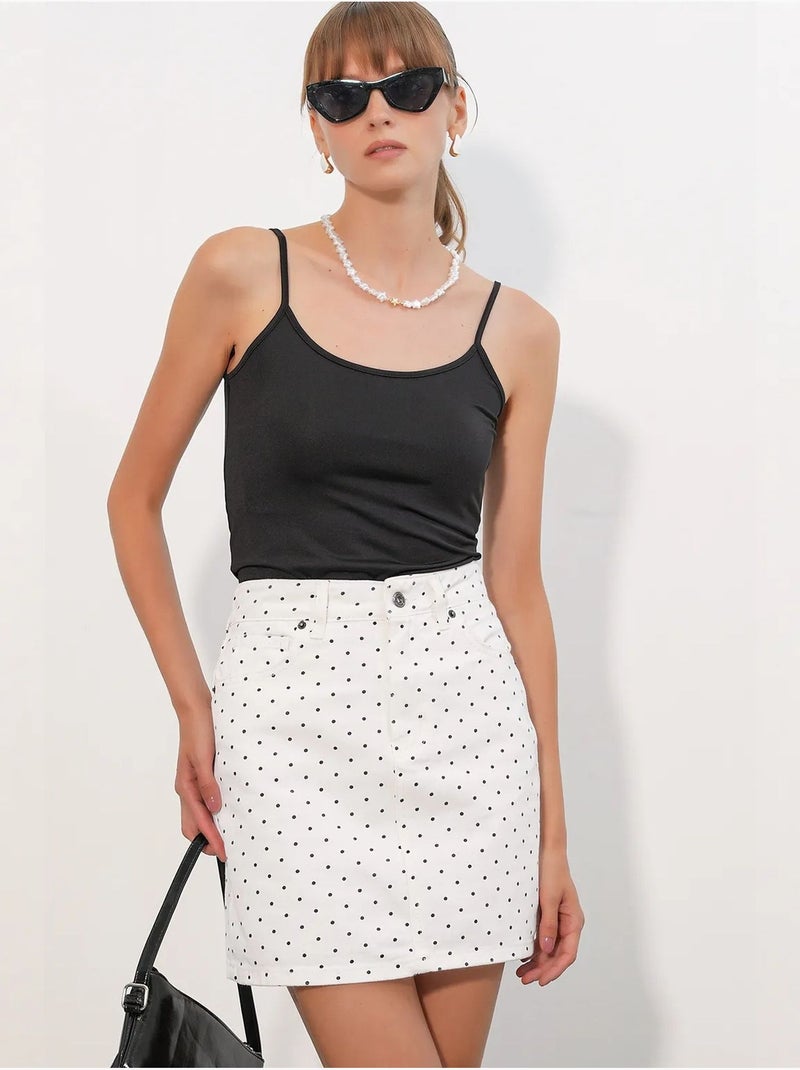 Jupe courte en denim à pois, taille haute bdart Blanc cassé - Kiabi