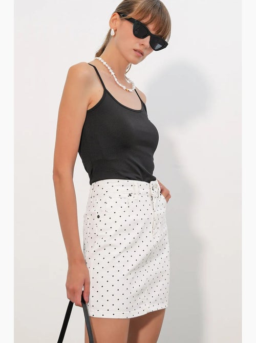 Jupe courte en denim à pois, taille haute bdart - Kiabi