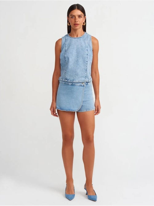 Jupe courte en denim à taille haute dilvin - Kiabi
