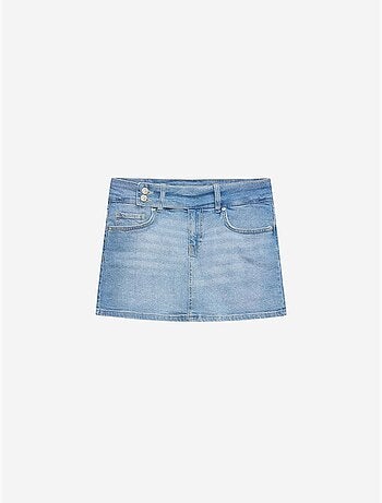 Jupe courte en denim à taille haute et ceinture dilvin