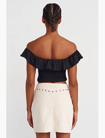 Jupe courte en denim de coton à lien dilvin