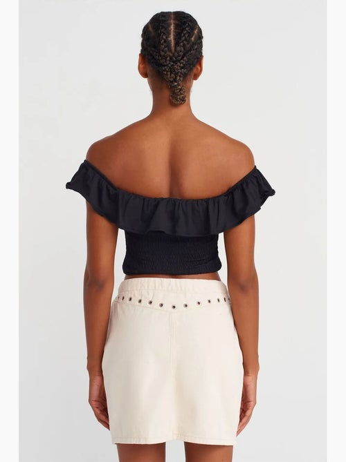 Jupe courte en denim de coton à lien dilvin - Kiabi