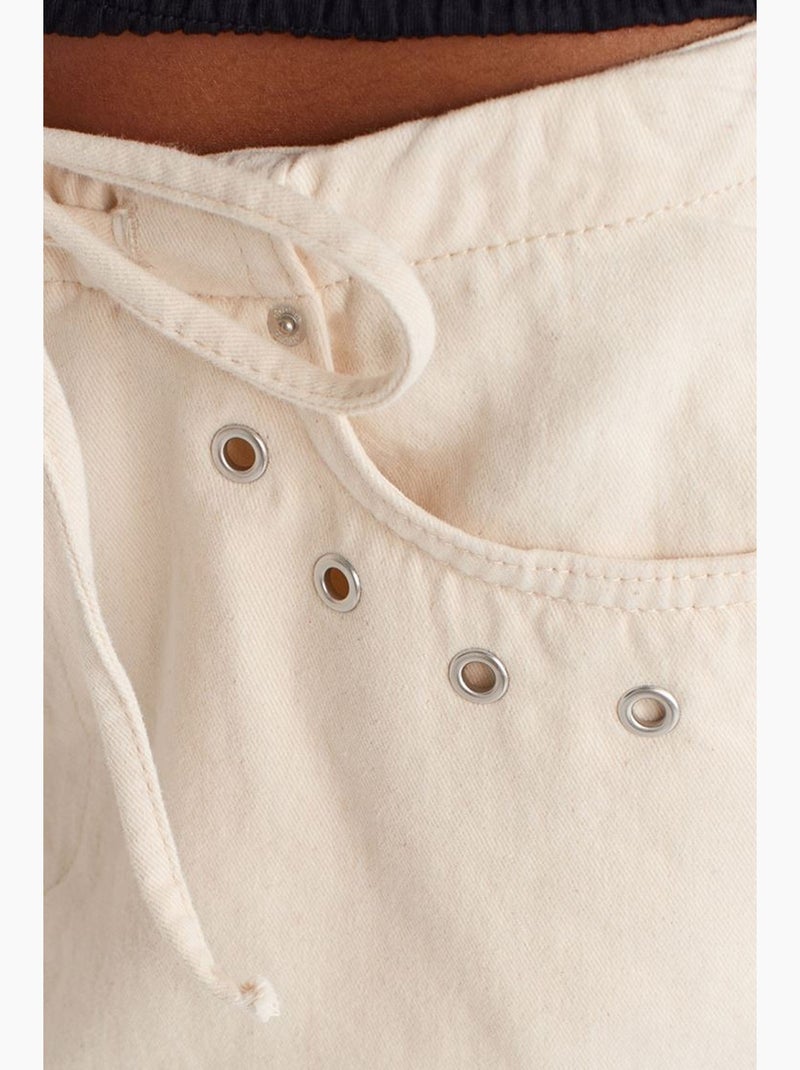 Jupe courte en denim de coton à lien dilvin Blanc cassé - Kiabi