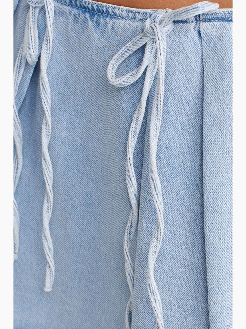 Jupe courte en denim de coton, coupe trapèze, nœud dilvin Bleu clair - Kiabi