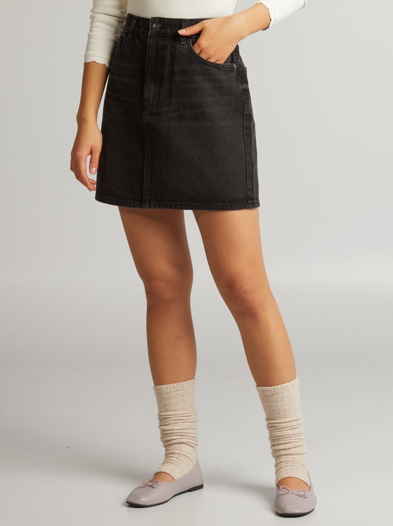Jupe courte en denim Noir - Kiabi