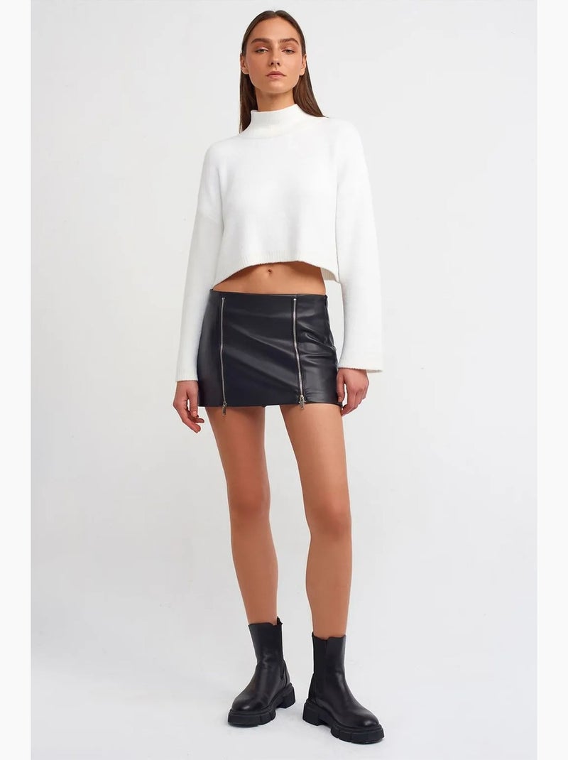 Jupe courte en simili cuir à taille haute dilvin Noir - Kiabi