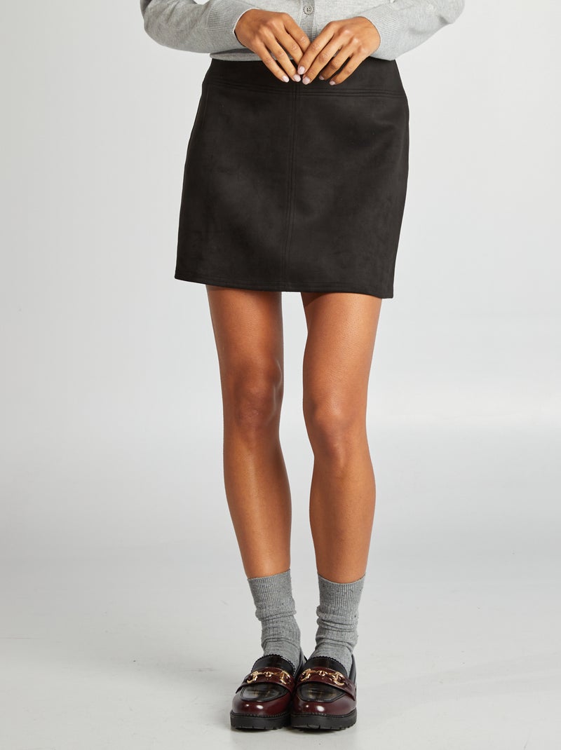 Jupe courte en suédine noir - Kiabi