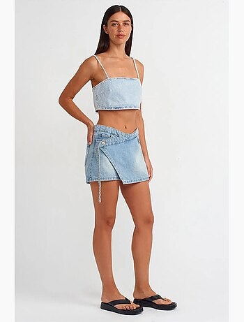 Jupe courte évasée en denim avec ceinture dilvin