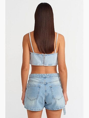 Jupe courte évasée en denim avec ceinture dilvin