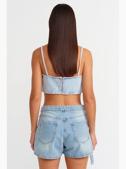 Jupe courte évasée en denim avec ceinture dilvin - Kiabi