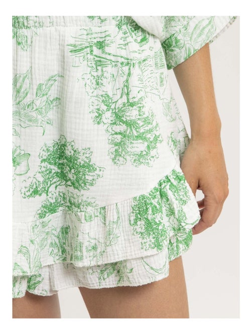 Jupe courte gaze de coton motifs toile de jouy xalone - Kiabi Jupe courte gaze de coton motifs toile de jouy xalone - Kiabi