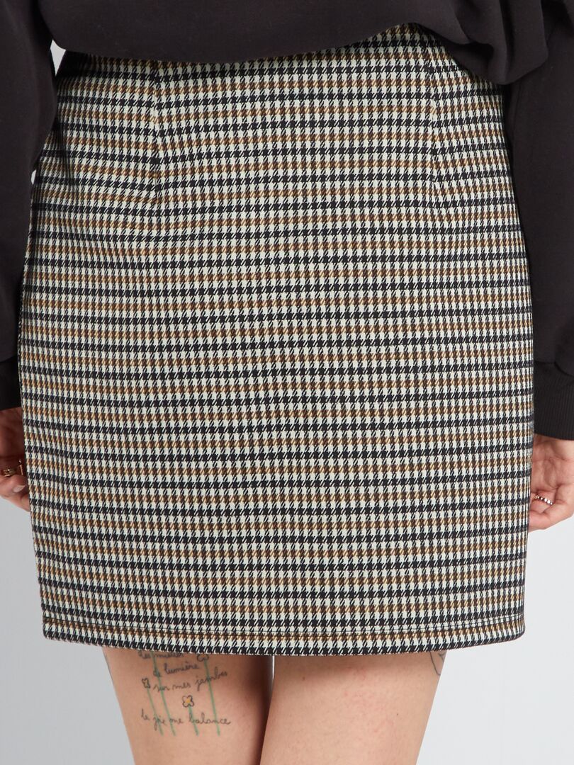 Jupe courte motif pied de poule - Gris pied de poule - Kiabi - 12.00�?�